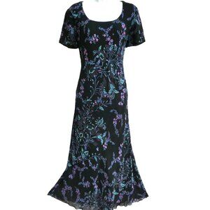 Vintage | Dresses | Vintage 9s Cornflower Blue Embroidered Maxi Shift Dress  Small